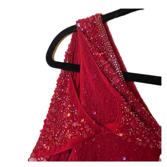 Papell botique evening red sequined top silk dressy formal xl - Picture 5 of 8